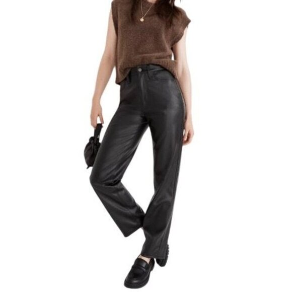Madewell Womens Faux Leather High-Rise Vintage Straight Pants Size 29 Black - Picture 2 of 8